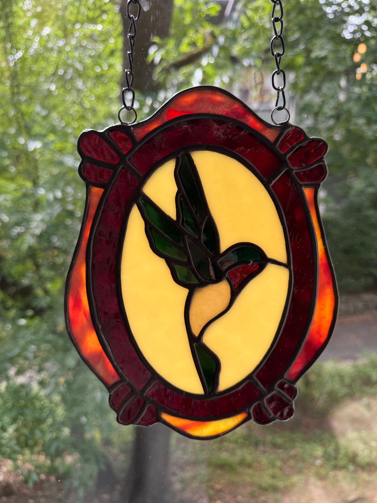 Hummingbird Frame Image Hummingbird with Ornate Frame – Backyard Glassworks